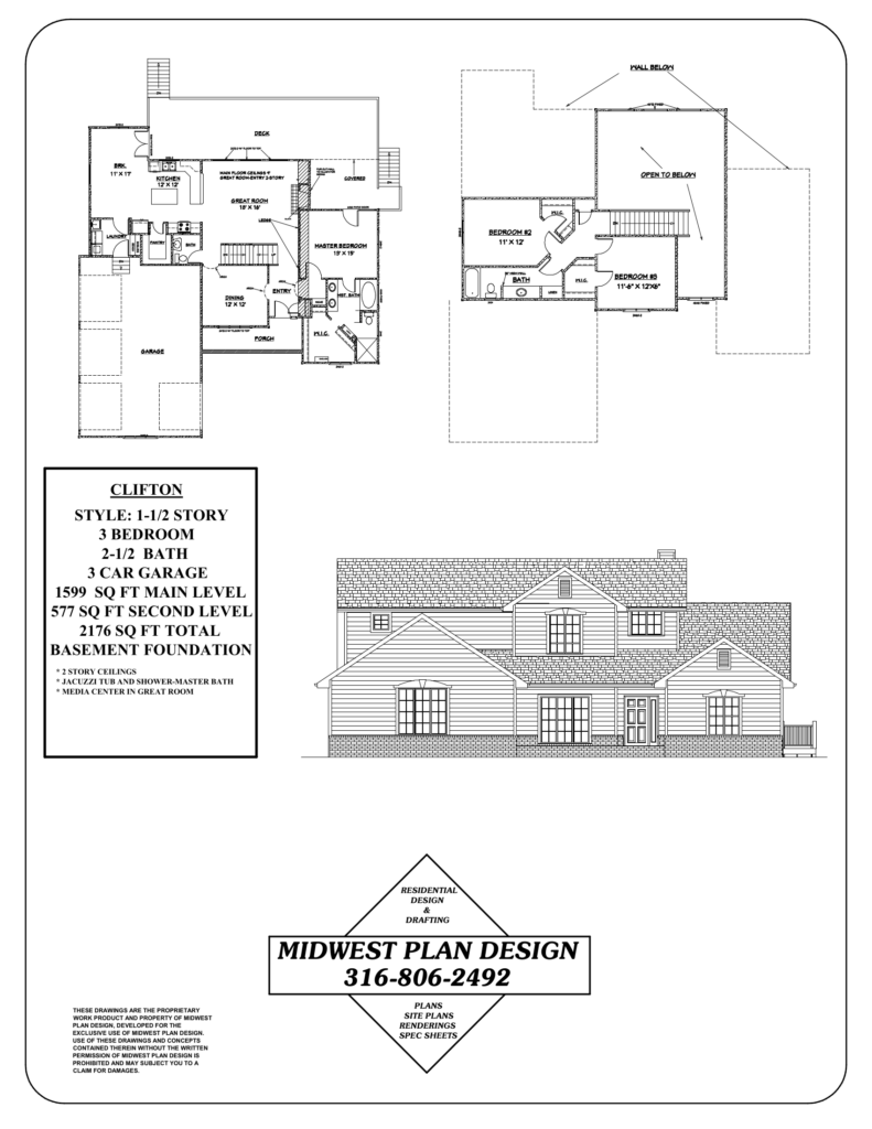 Clifton plan sheet by MidWest Plan Design, an original design of the kind created when clients ask for house plans from a photo
