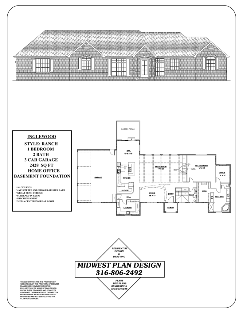 Inglewood plan sheet showing primary suite layout ideas with a 16 by 17 bedroom, bath, walk-in closet and office