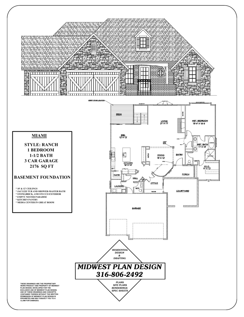 Miami one-level plan sheet, a base for aging in place house plans by MidWest Plan Design in Wichita