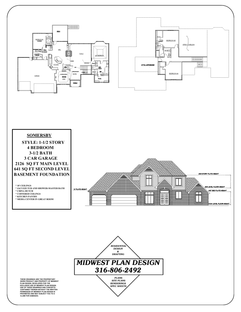 Somersby plan sheet with two main-level bedrooms and two upstairs, one of the multigenerational house plans by MidWest Plan Design