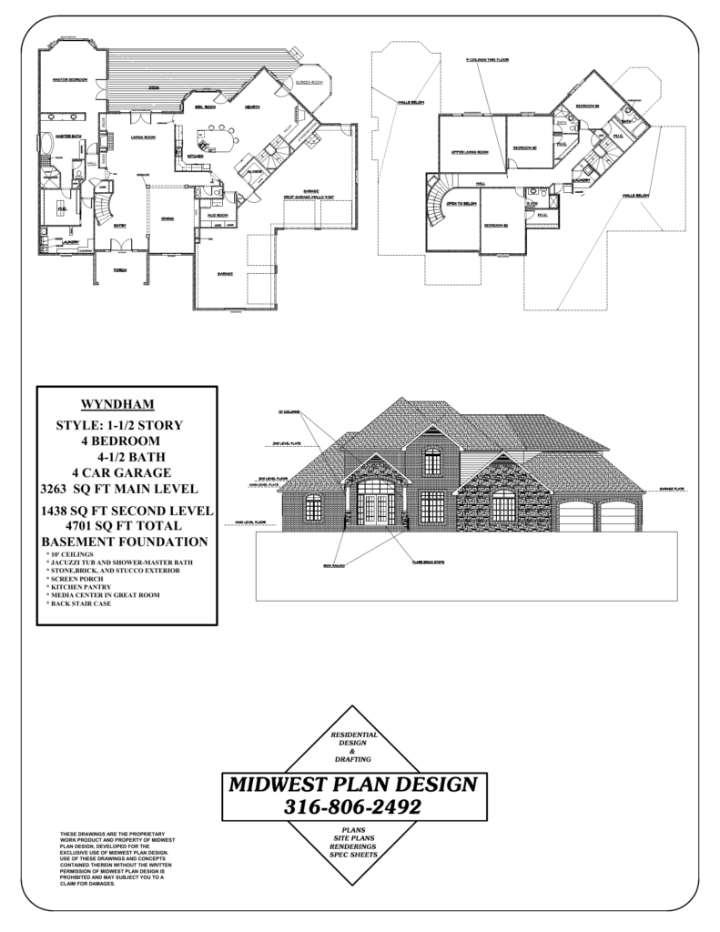 Wyndham plan sheet with builder notes such as garage wall heights, an example of home designer and builder coordination