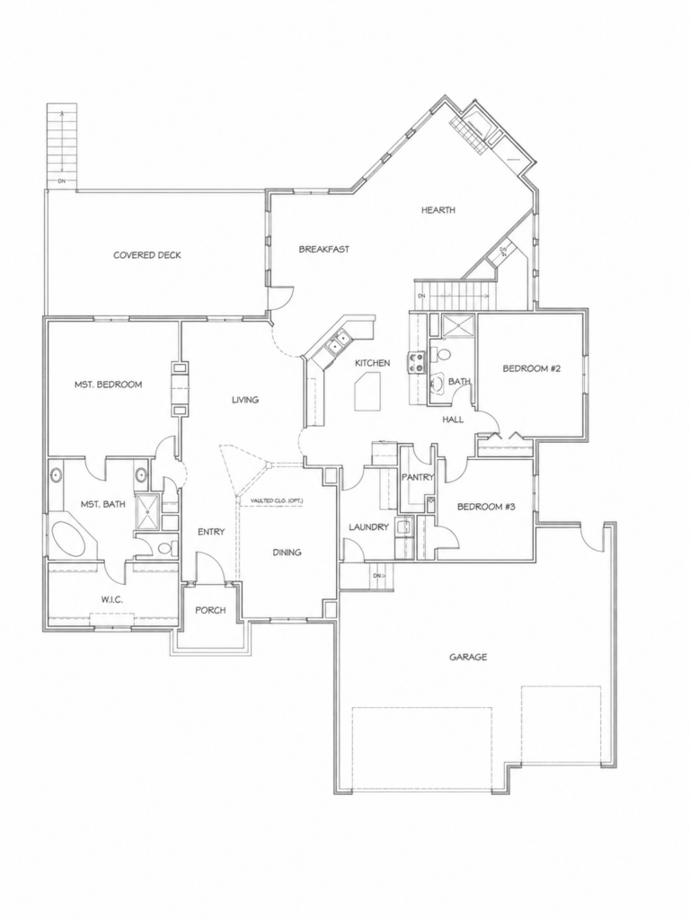 Rosewood ranch floor plan, one of the sheets included in a set of house plans by MidWest Plan Design