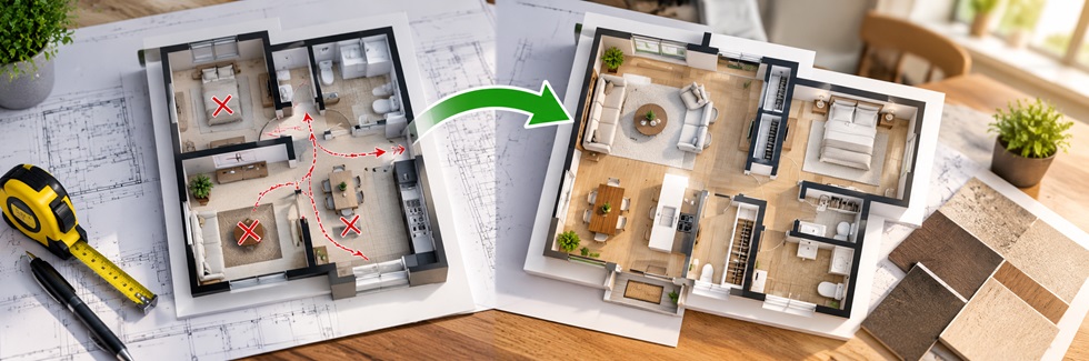 How to Fix Space Planning Problems in a Residential Floor Plan